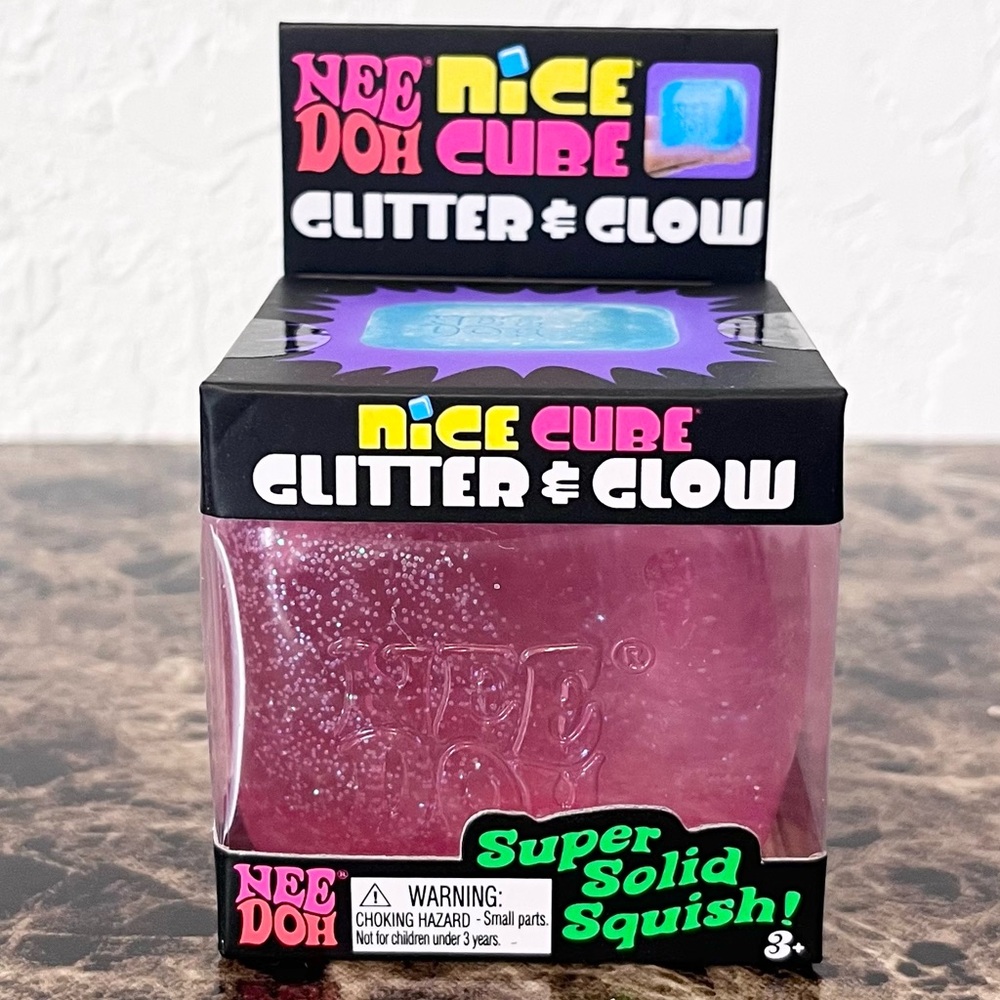 Schylling Pink NeeDoh Nice Cube Glitter & Glow Super Solid Squish Fidget Toy
